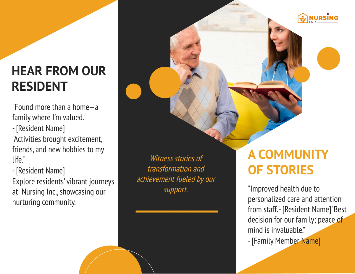 Free Resident Testimonials and Stories Brochure Template to Edit Online