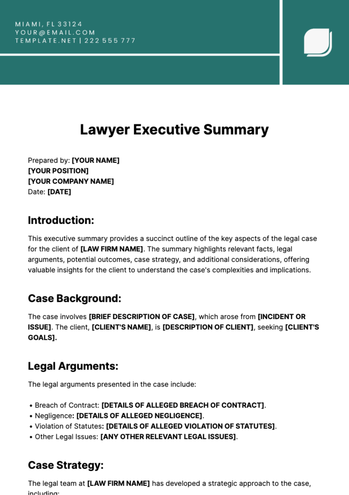 Lawyer Executive Summary Template - Edit Online & Download