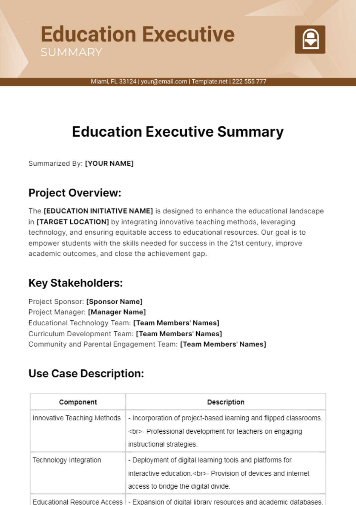 Education Executive Summary Template