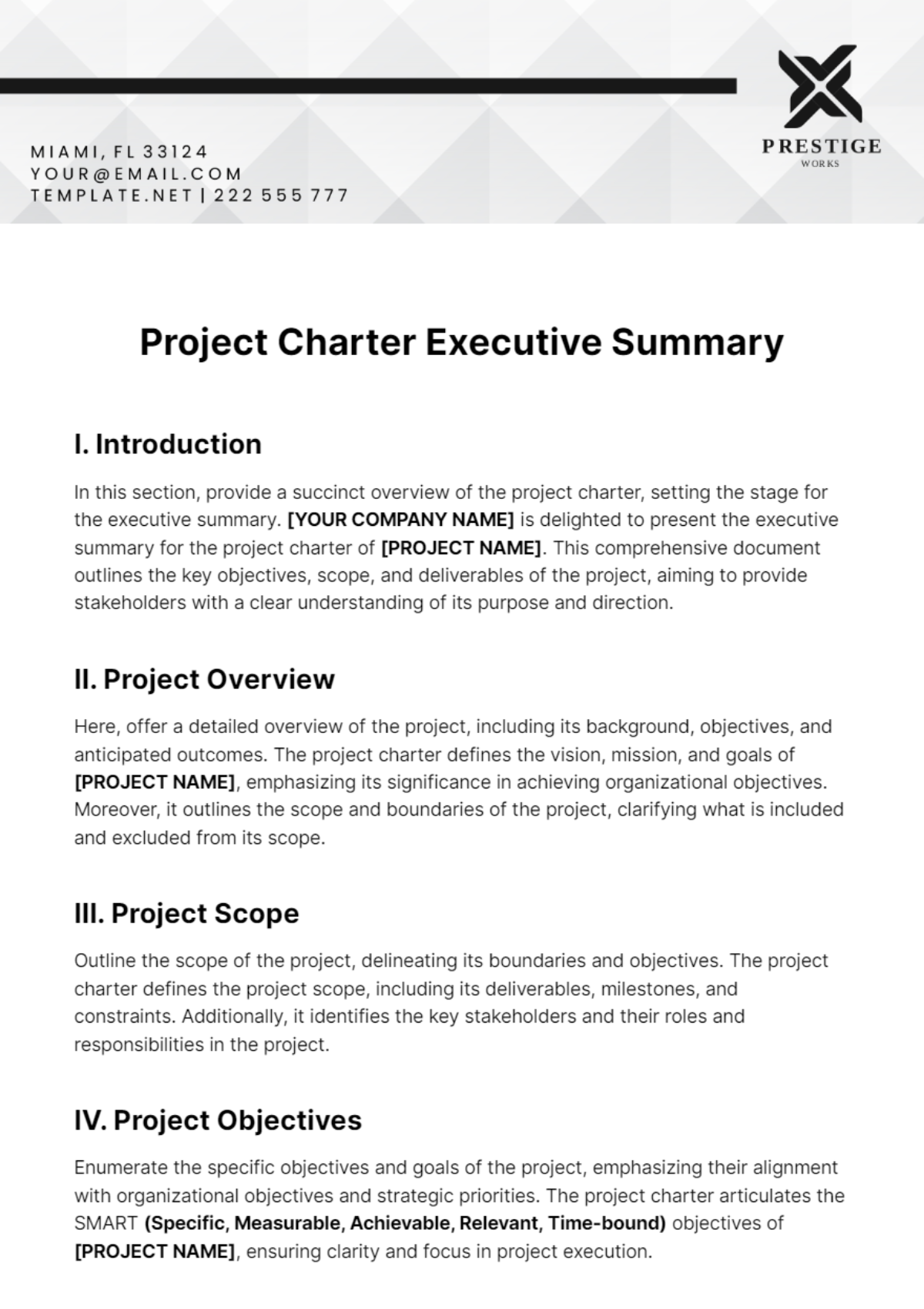 Project Charter Executive Summary Template