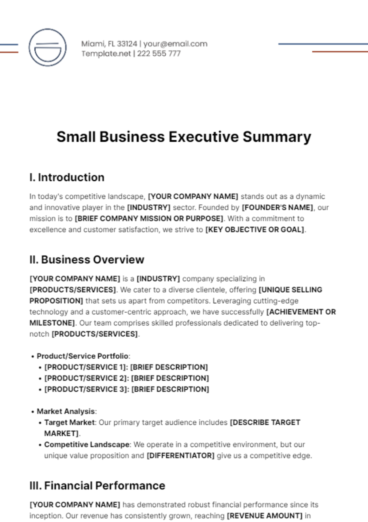 Smal Business Executive Summary Template