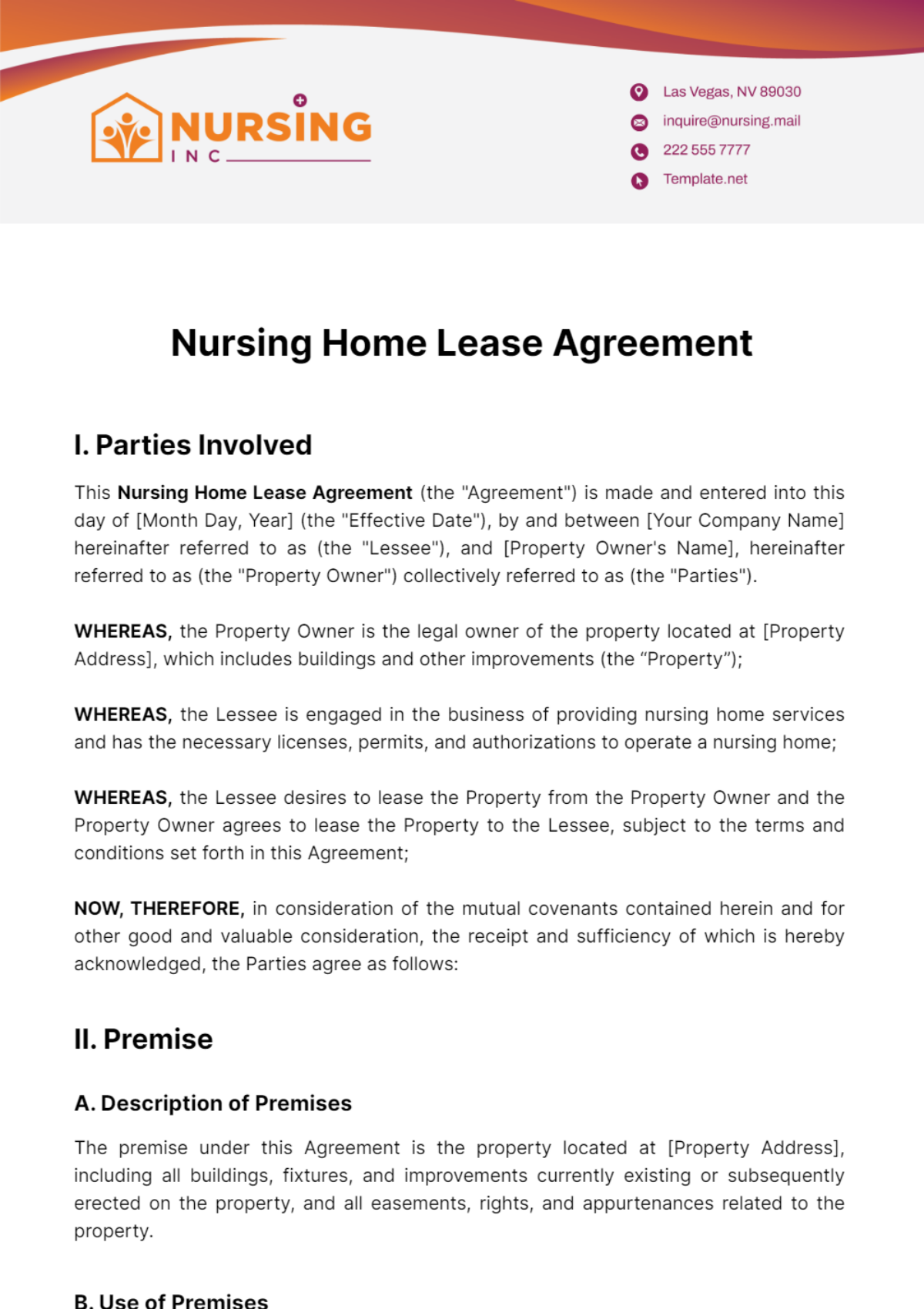 Nursing Home Lease Agreement Template