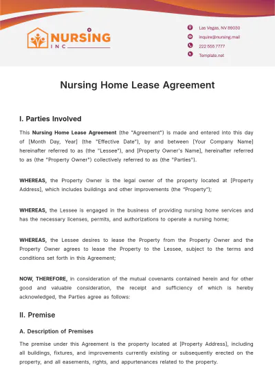 Free Nursing Home Lease Agreement Template to Edit Online
