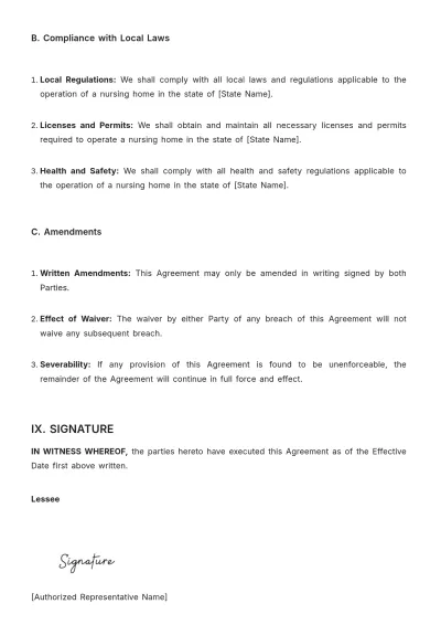 Free Nursing Home Lease Agreement Template to Edit Online