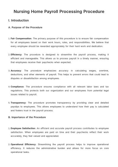 Free Nursing Home Payroll Processing Procedure Template to Edit Online