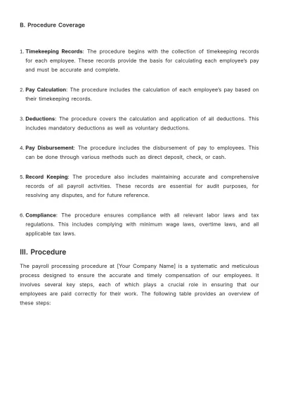 Free Nursing Home Payroll Processing Procedure Template to Edit Online