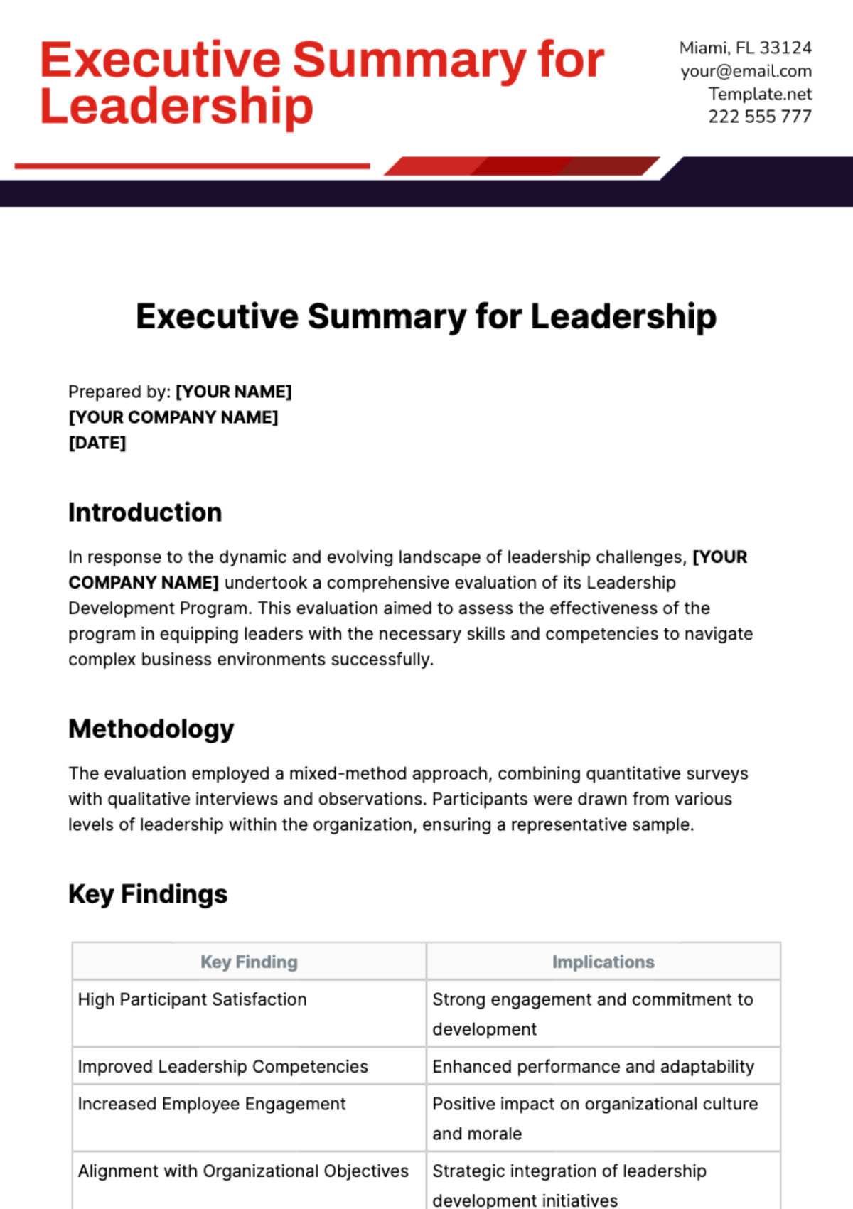 Executive Summary for Leadership Template - Edit Online & Download