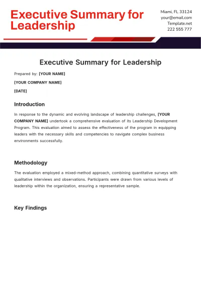 Free Executive Summary for Leadership Template to Edit Online