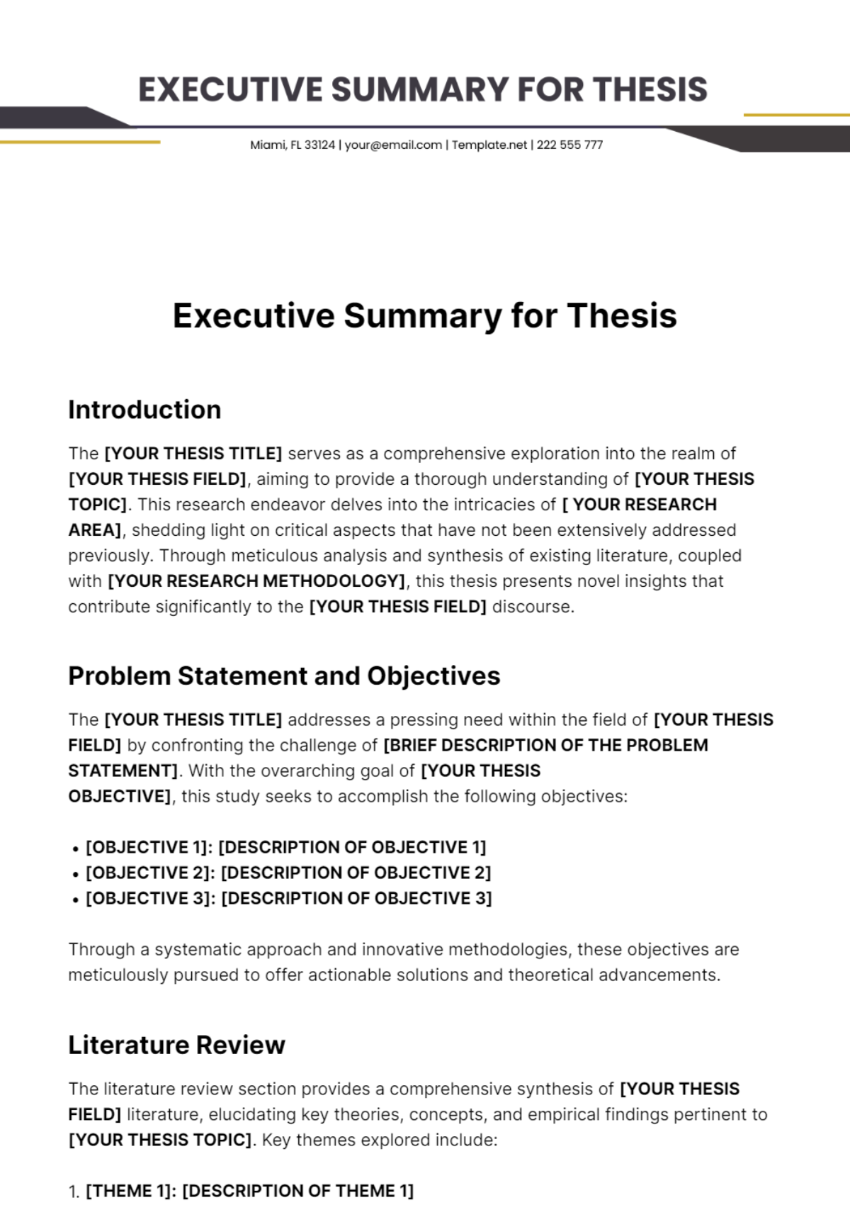 example of executive summary for thesis