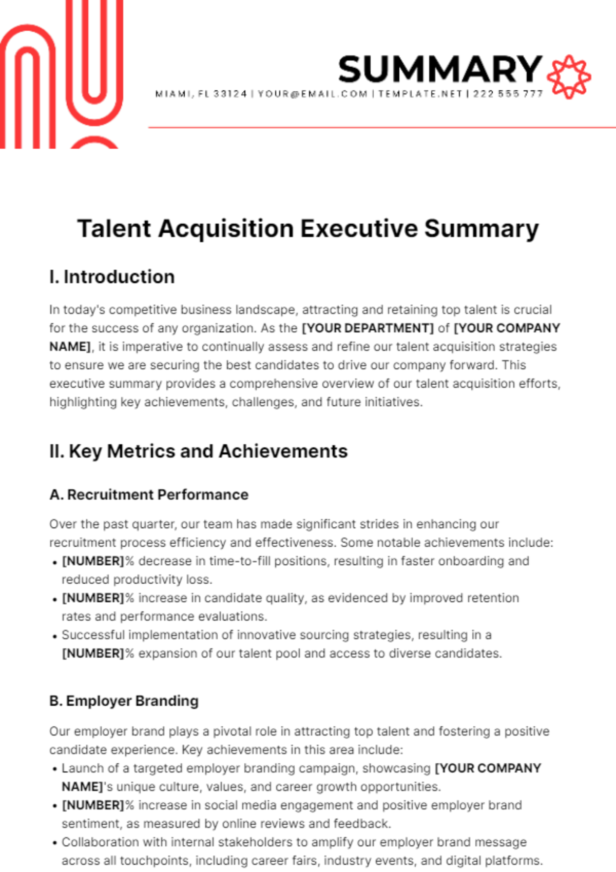 Talent Aquisition Executive Summary Template