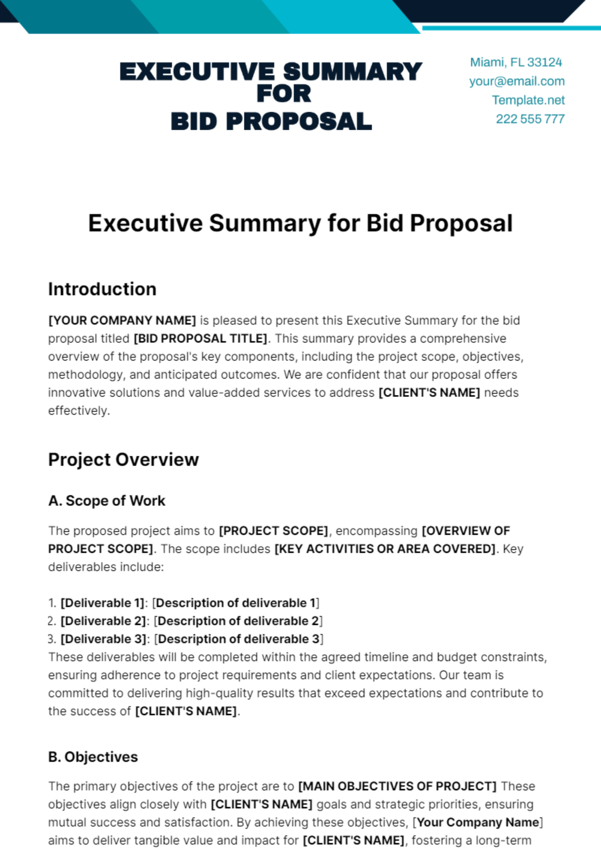 Executive Summary for Bid Proposal Template