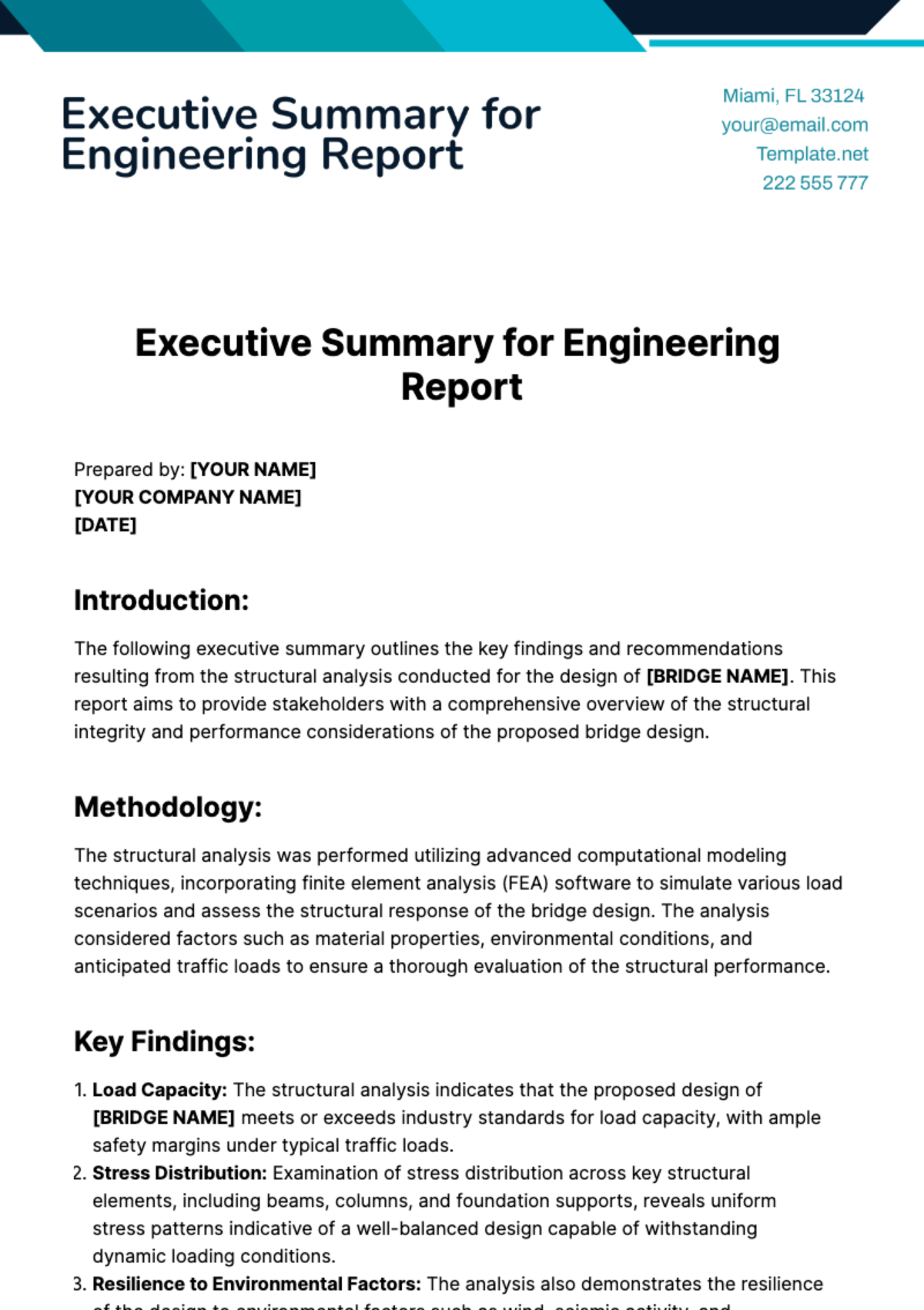 Executive Summary for Engineering Report Template - Edit Online & Download