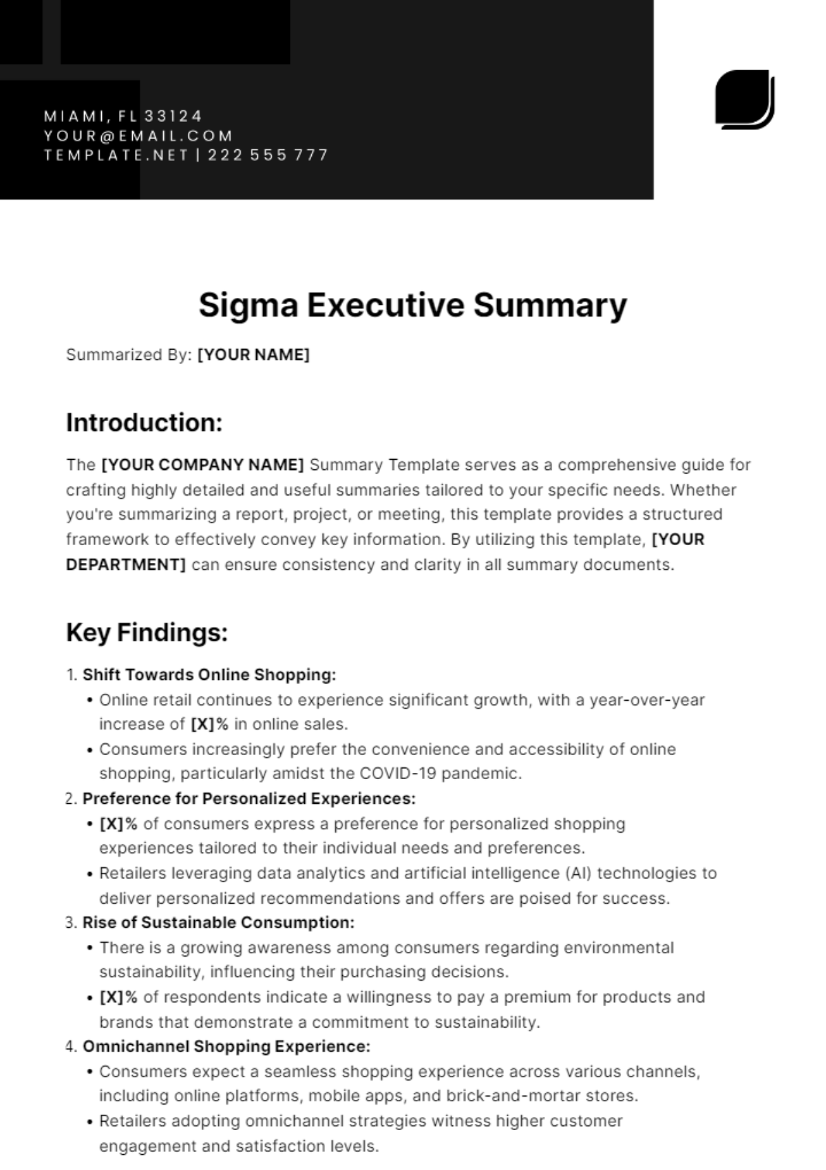 Sigma Executive Summary Template