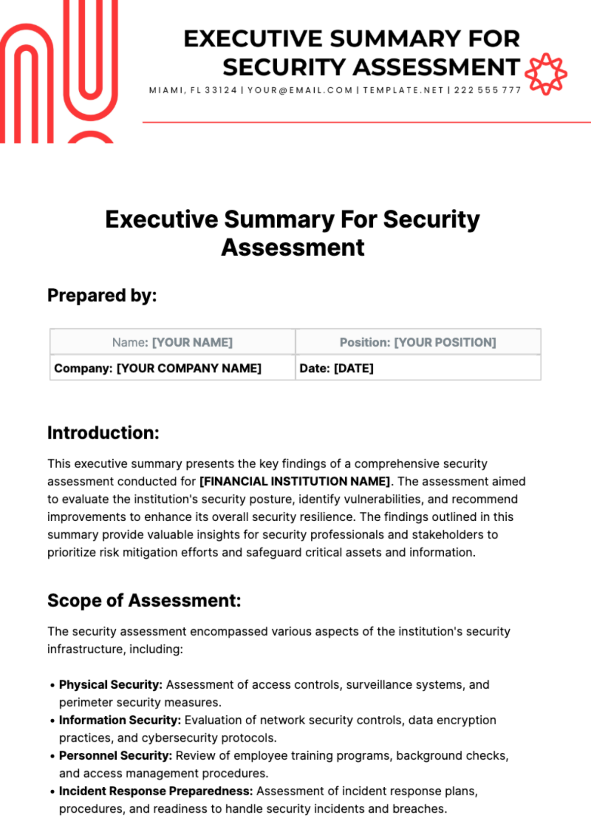 Executive Summary For Security Assessment Template - Edit Online & Download