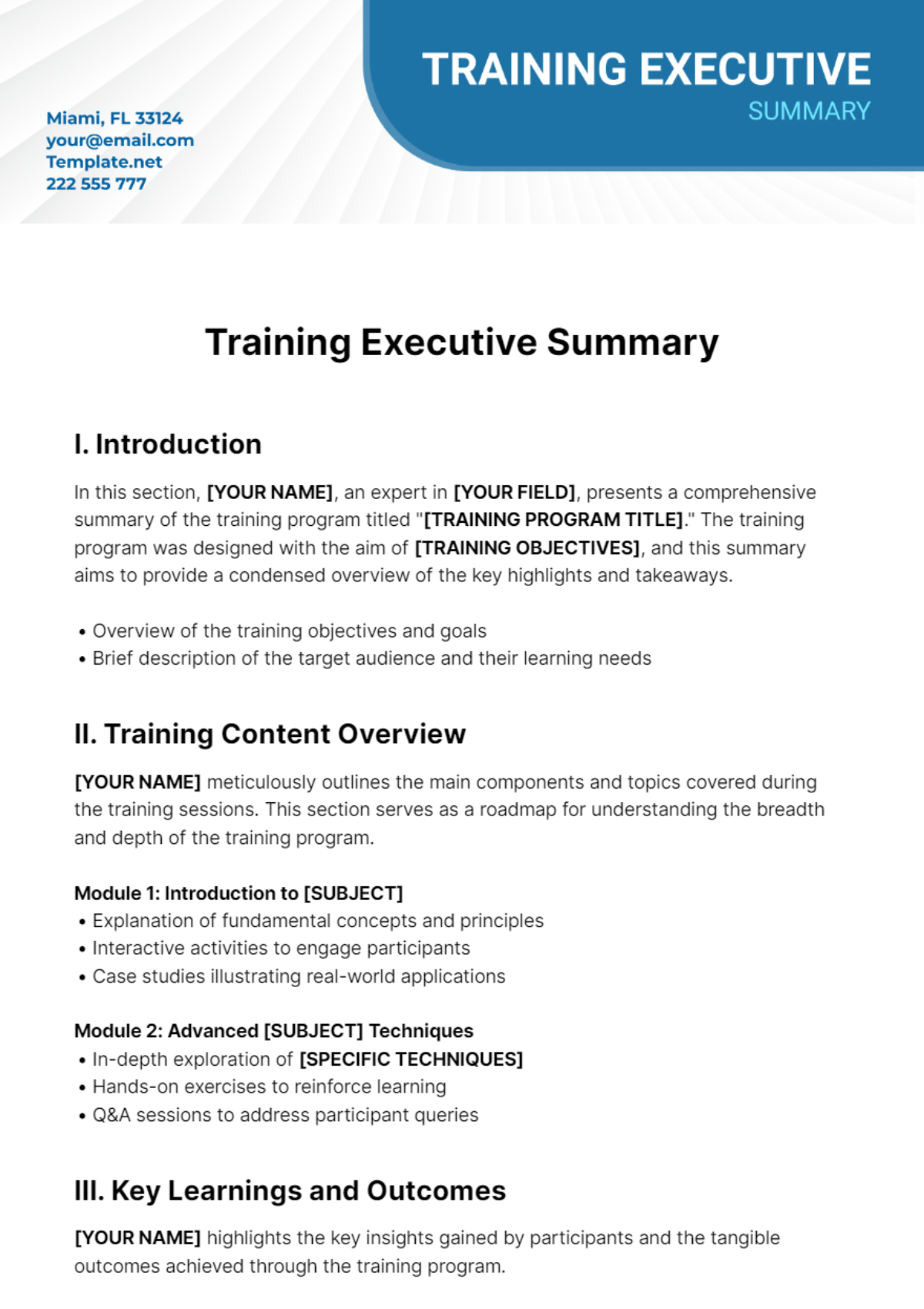 Training Executive Summary Template - Edit Online & Download