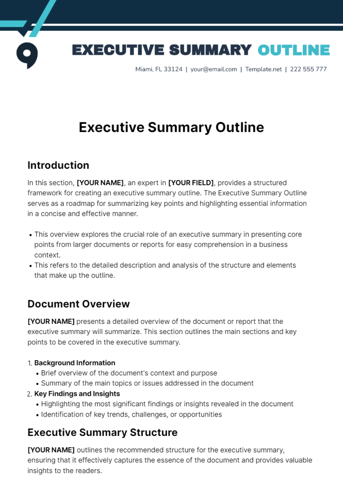 Executive Summary Outline Template - Edit Online & Download