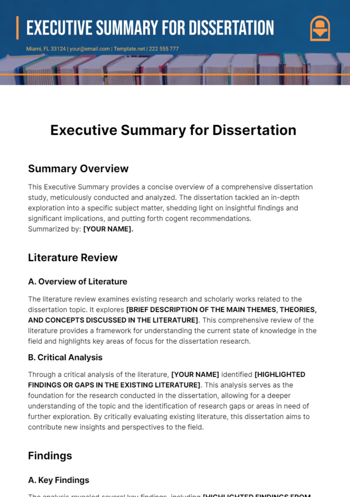 Executive Summary for Dissertation Template