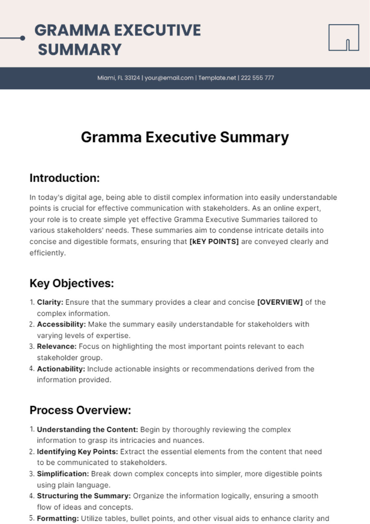 Gramma Executive Summary Template