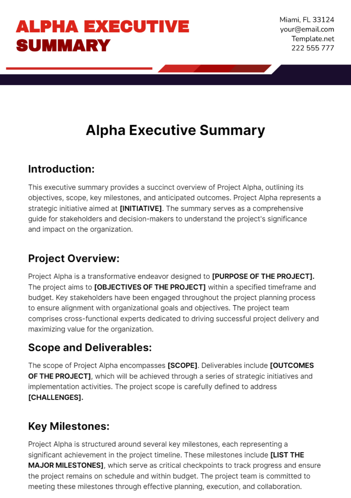 Alpha Executive Summary Template - Edit Online & Download