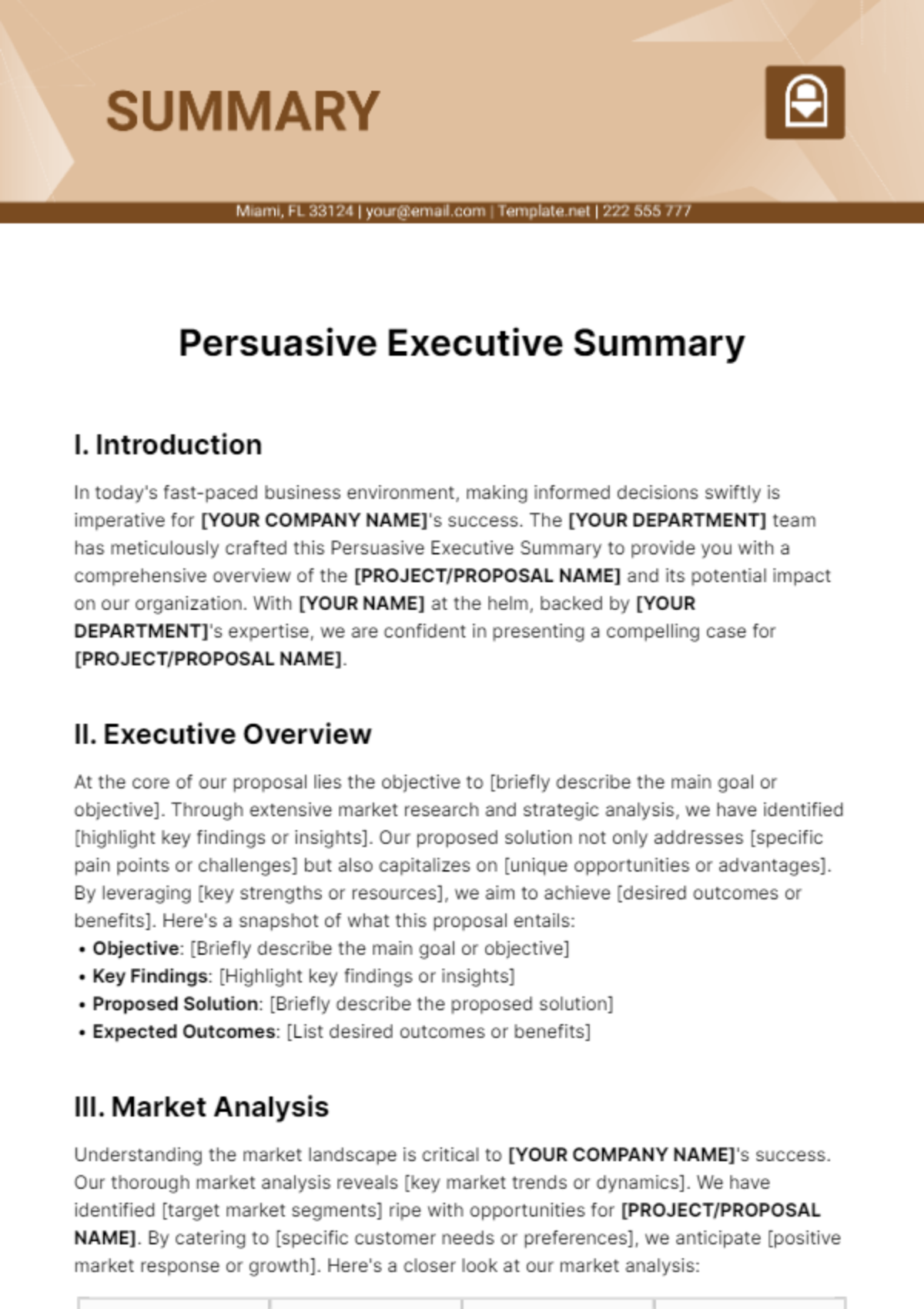 Persuasive Executive Summary Template