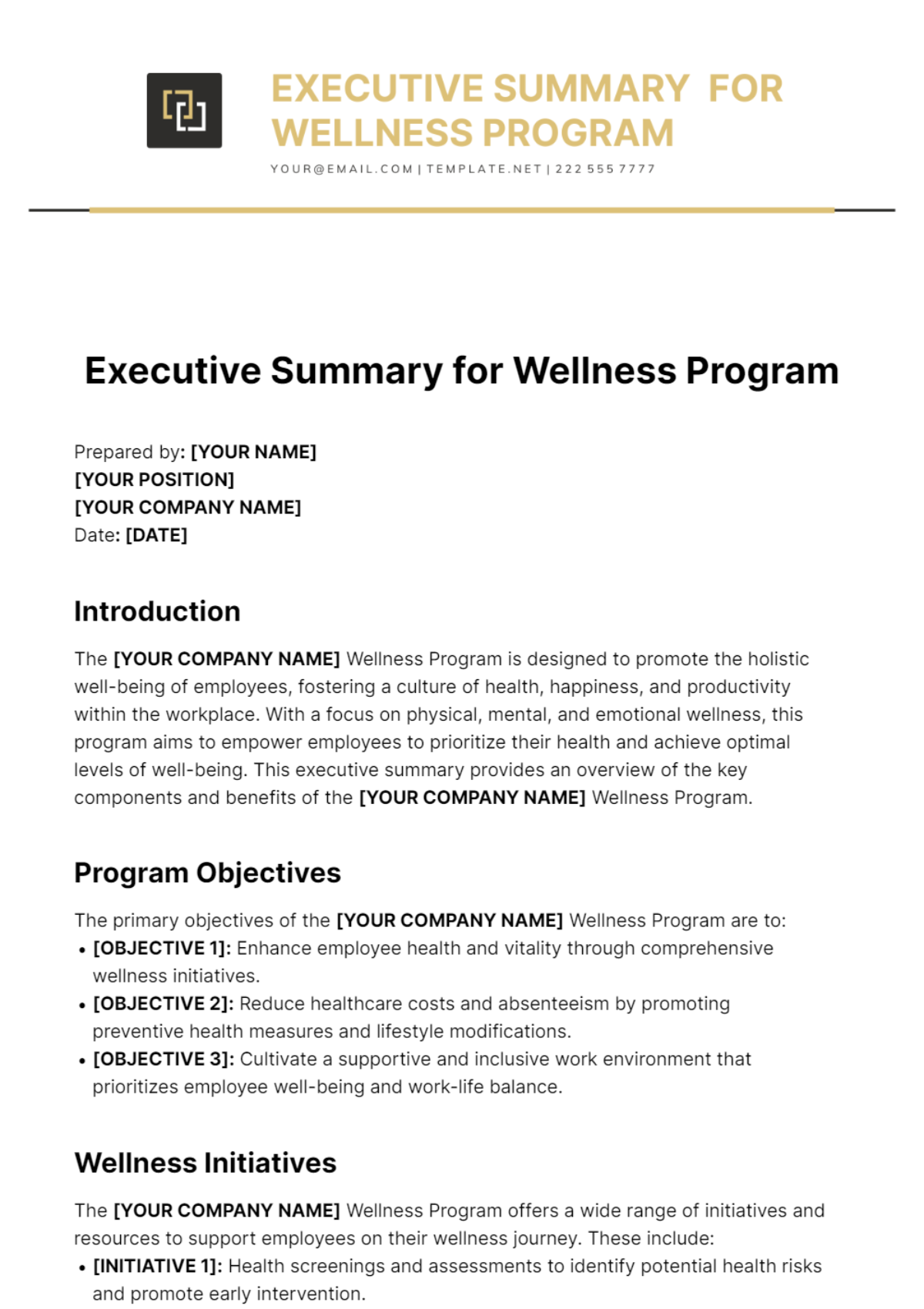 Executive Summary for Wellness Program Template - Edit Online & Download