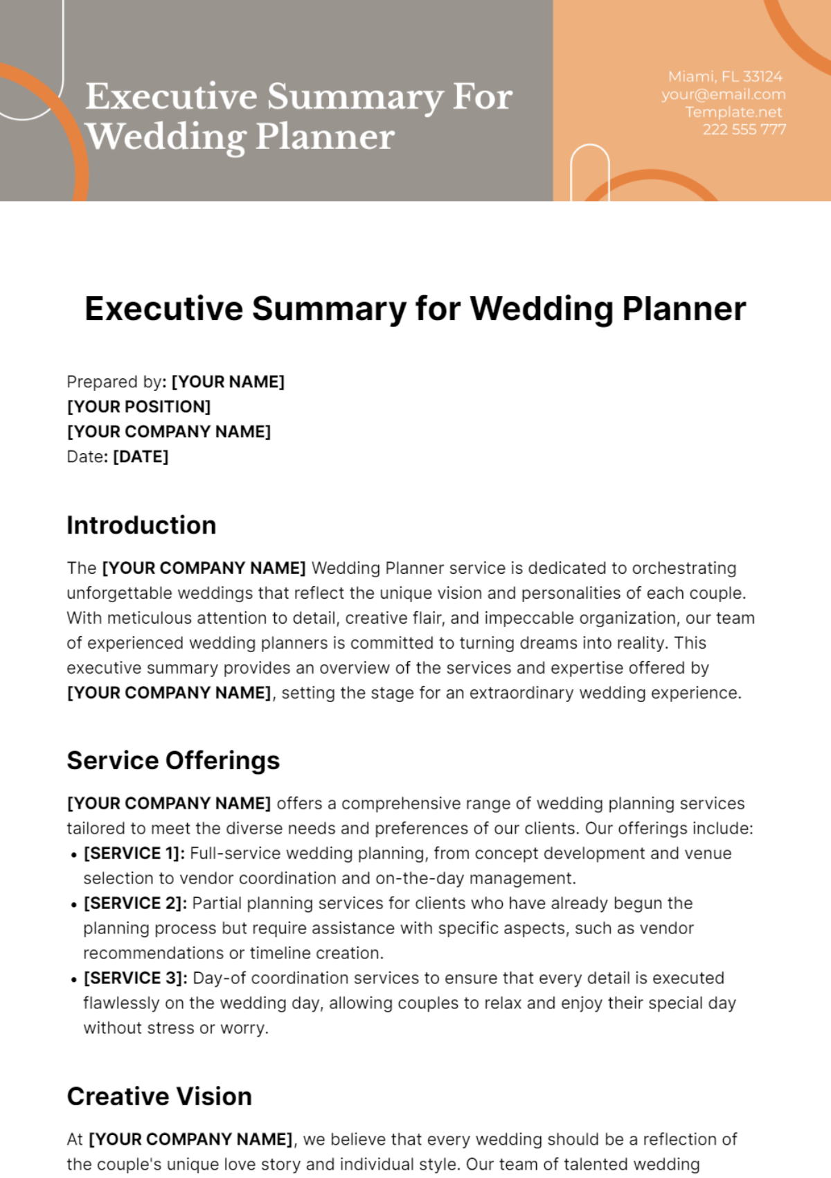 executive summary wedding planner business plan