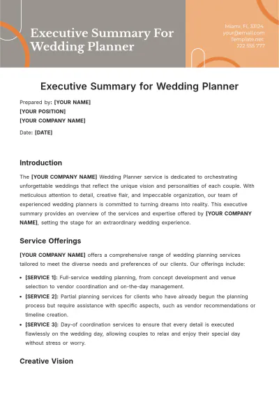 Free Executive Summary for Wedding Planner Template to Edit Online