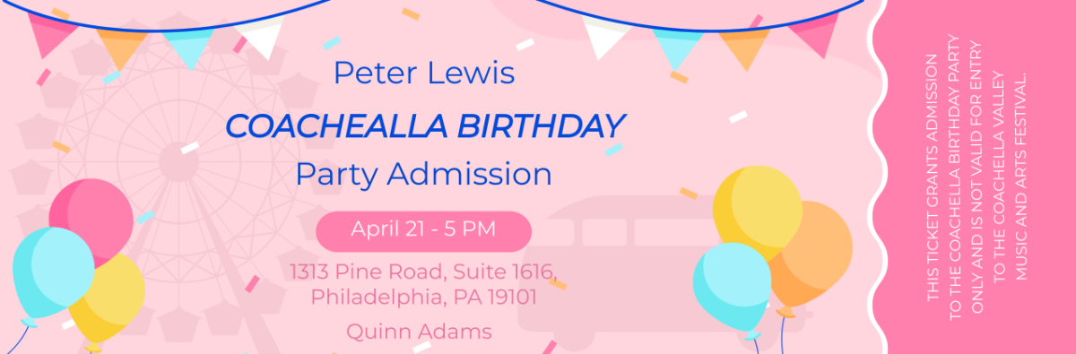 Coachella Birthday Party Ticket Template - Edit Online & Download