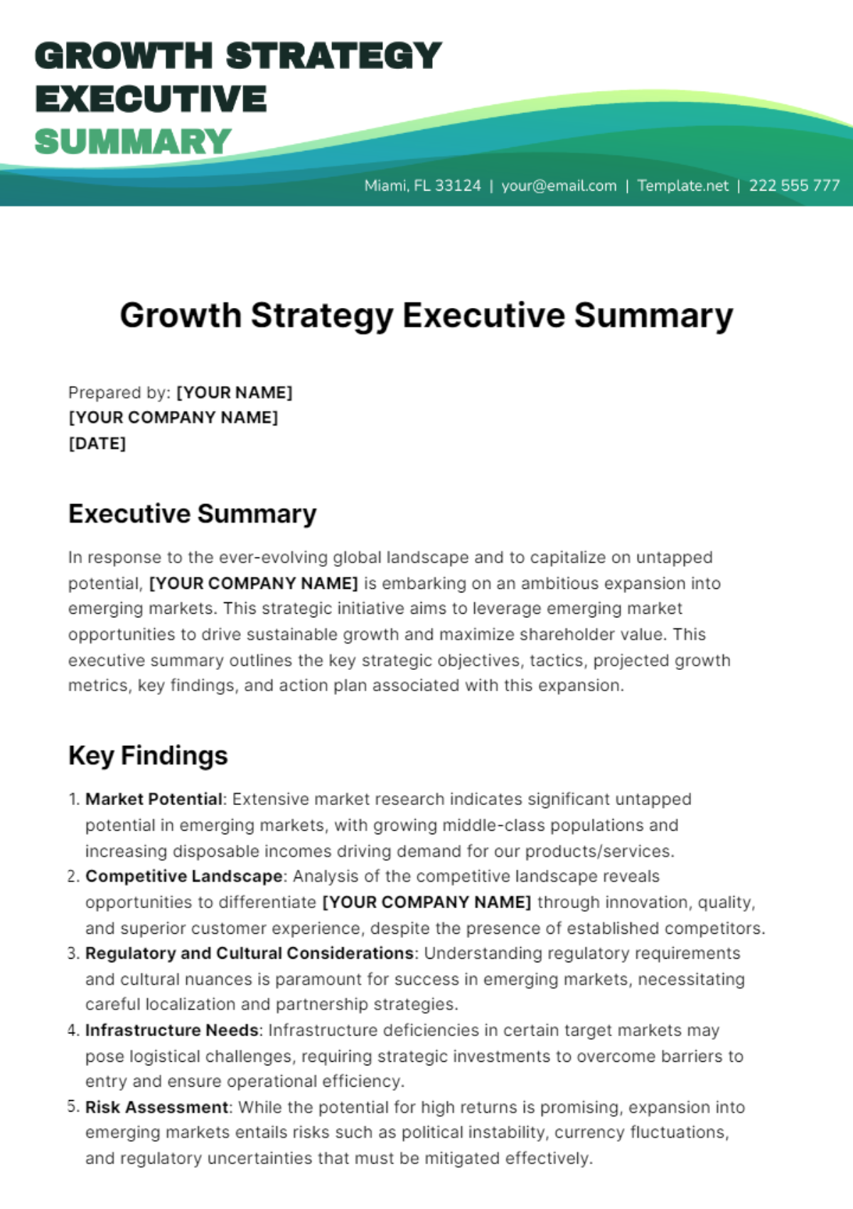 Growth Strategy Executive Summary Template
