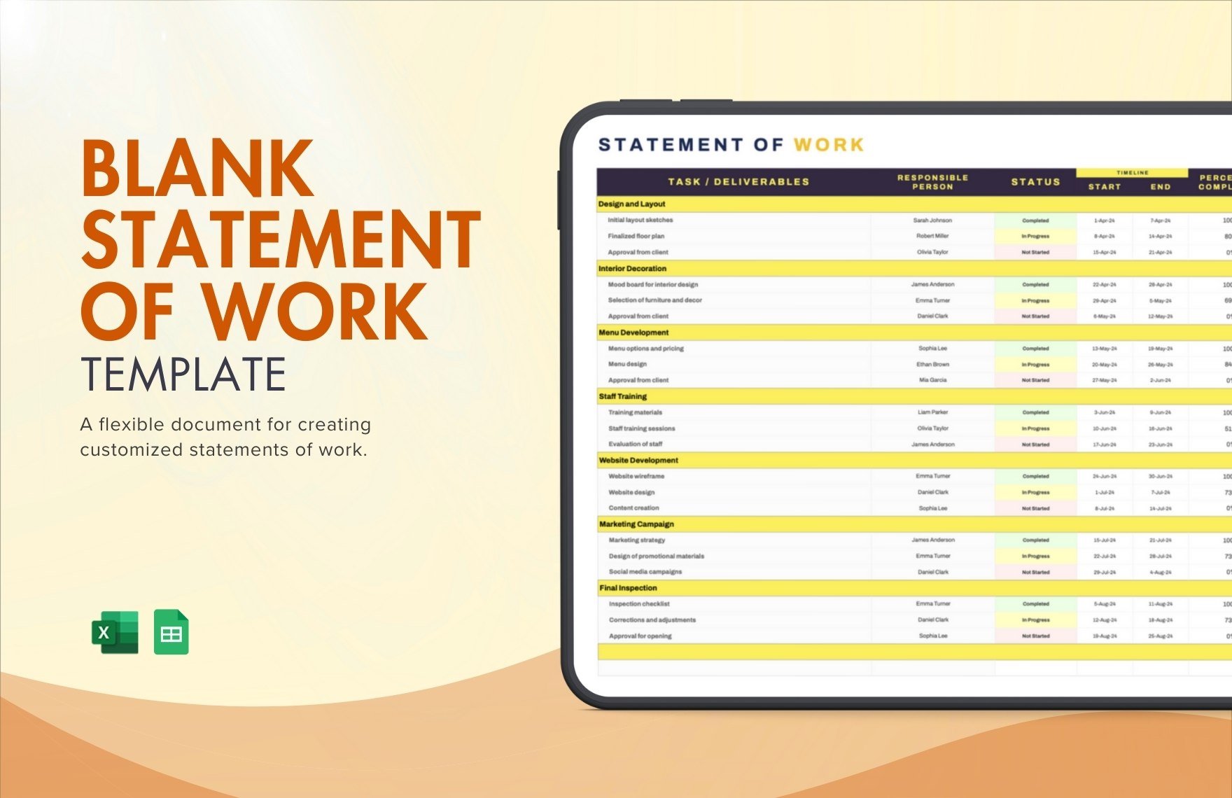 Blank Statement of Work Template in Excel, Google Sheets