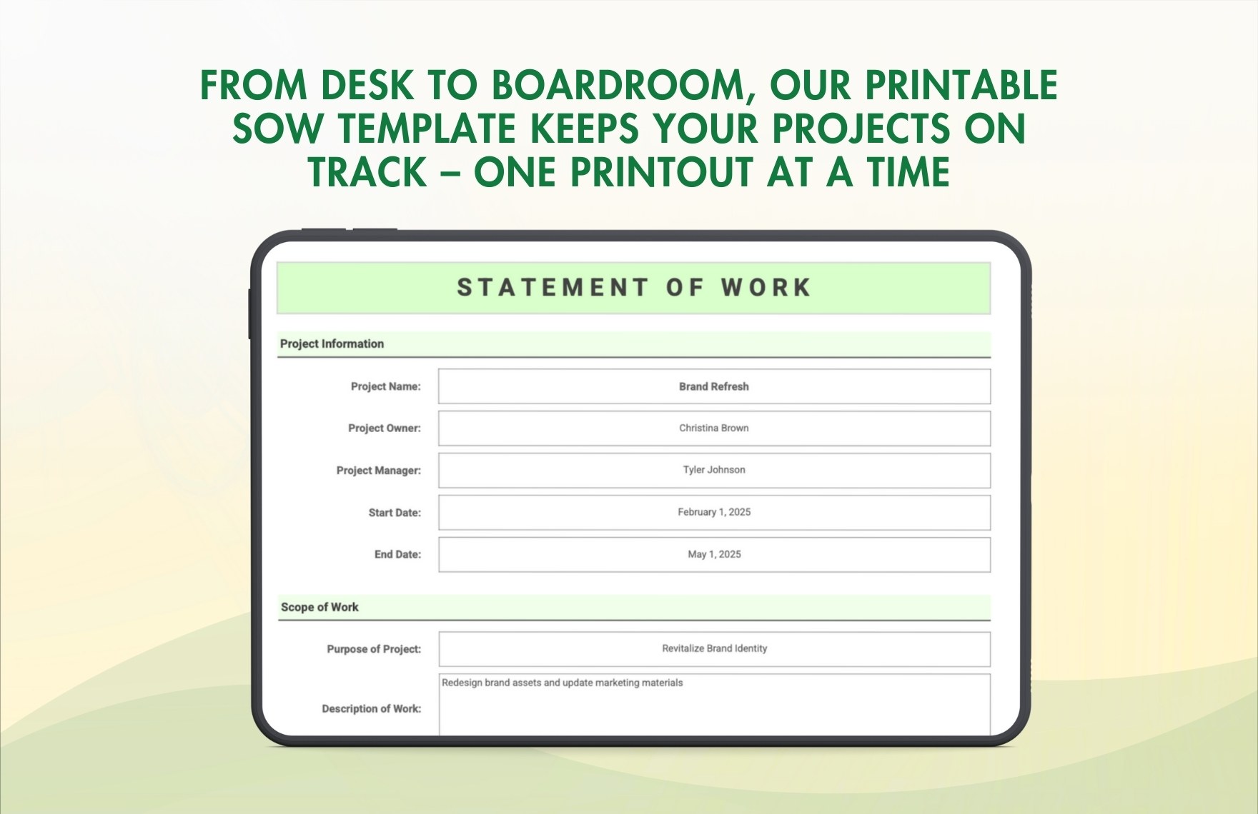 Printable Statement of Work Template