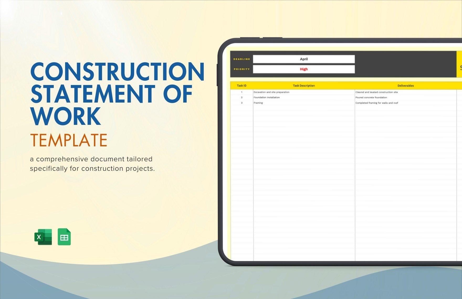 Construction Statement of Work Template in Excel, Google Sheets