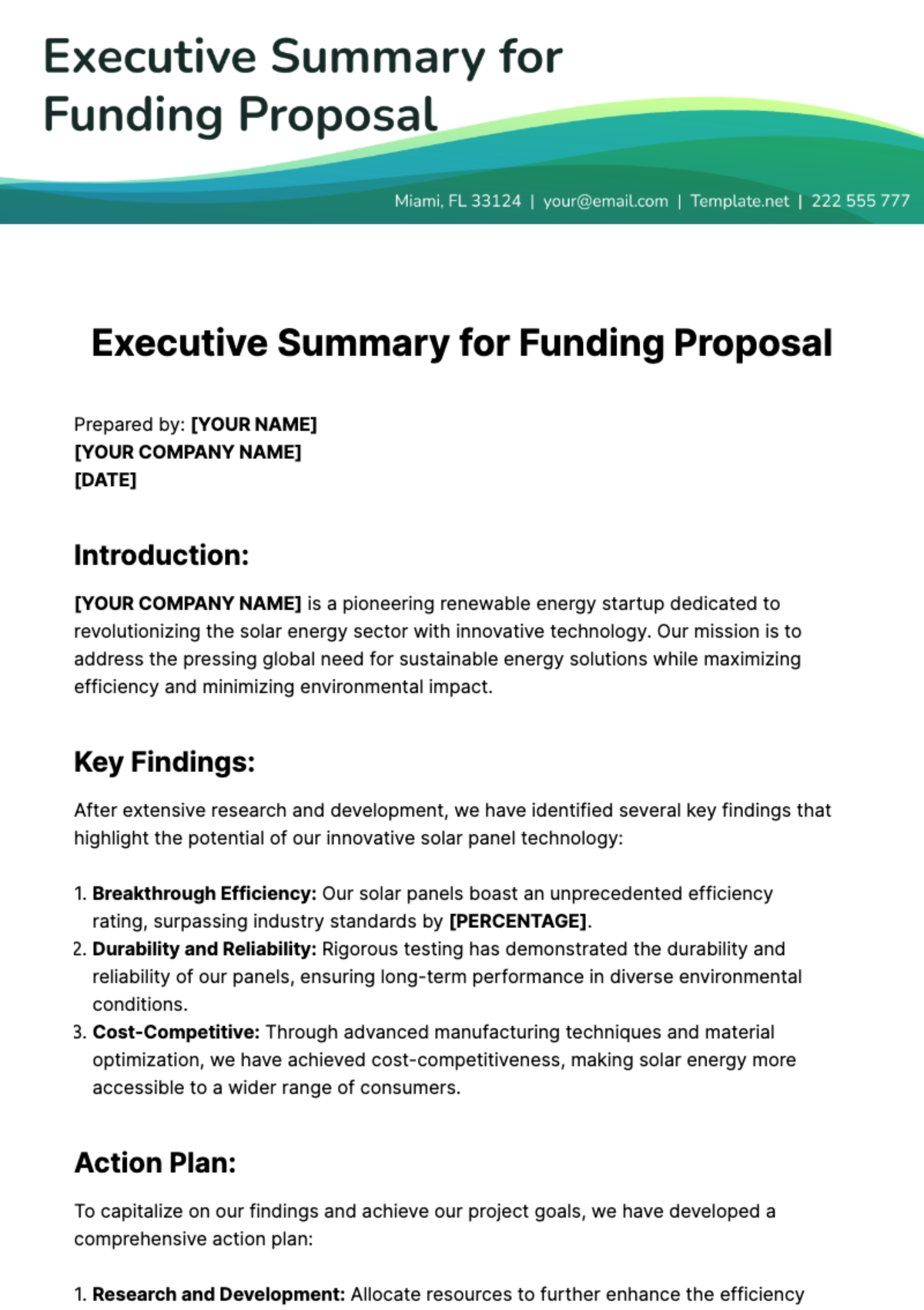 Executive Summary for Funding Proposal Template - Edit Online & Download