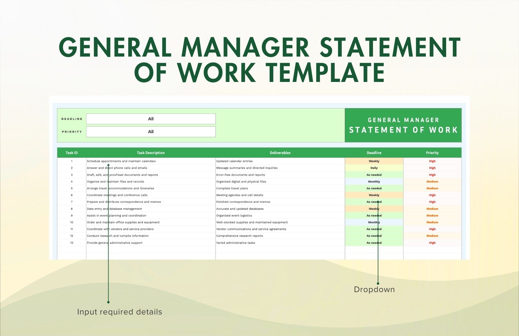 General Manager Statement of Work Template