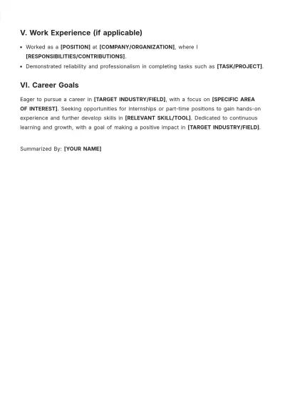 Free Professional Summary for High School Student Template to Edit Online