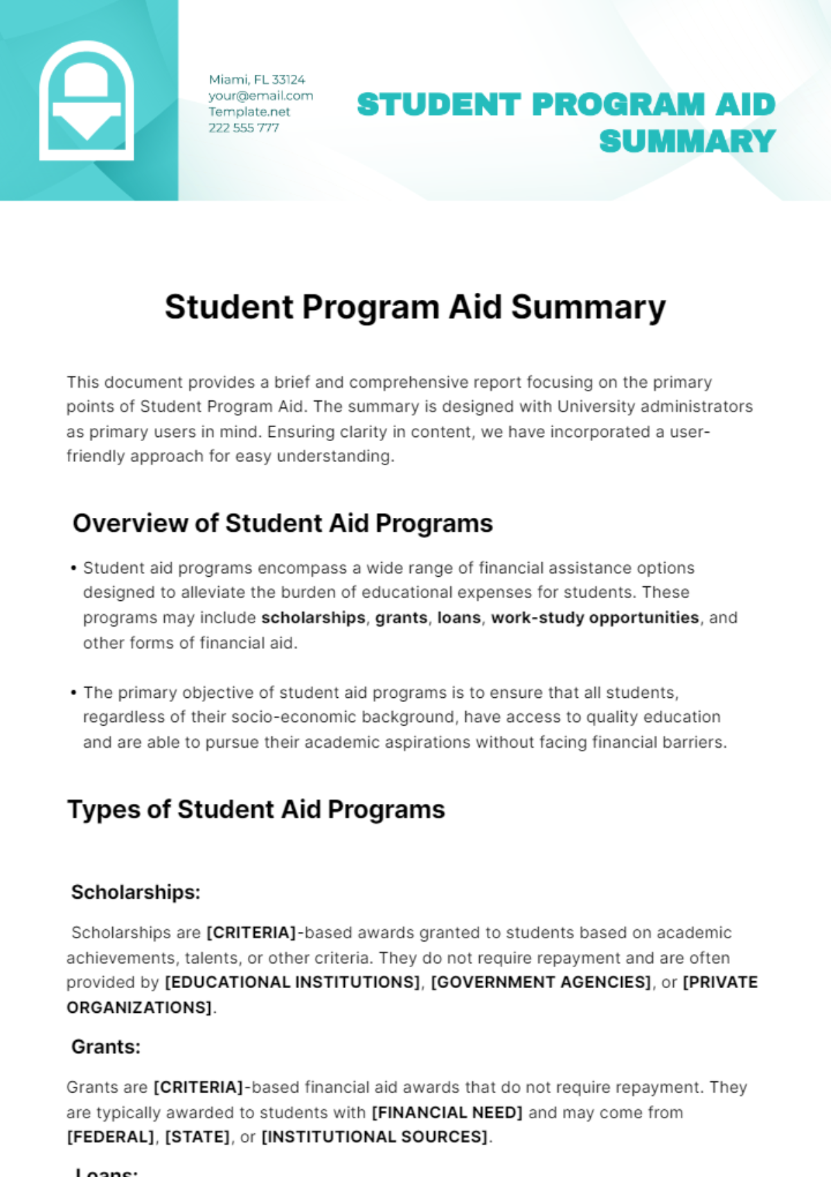 Student Program Aid Summary