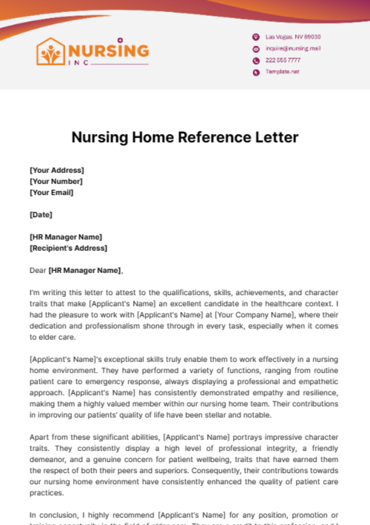 Nursing Home Reference Letter Template - Edit Online & Download