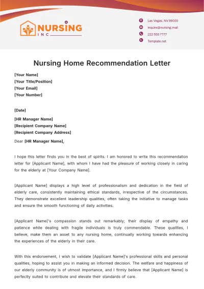Free Nursing Home Recommendation Letter Template to Edit Online