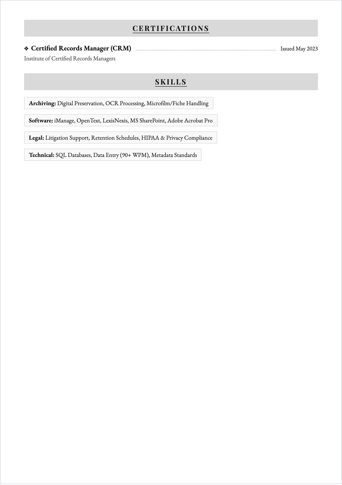 Free Document Clerk ATS Resume Template, AI Resume Builder
