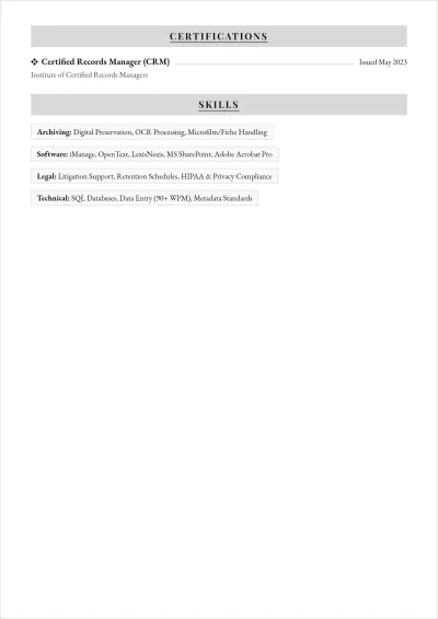 Free Document Clerk ATS Resume Template, AI Resume Builder