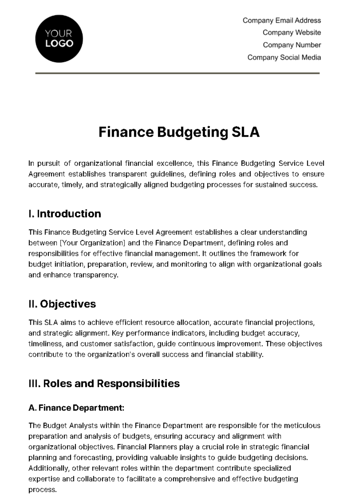 Free Finance Budgeting SLA Template