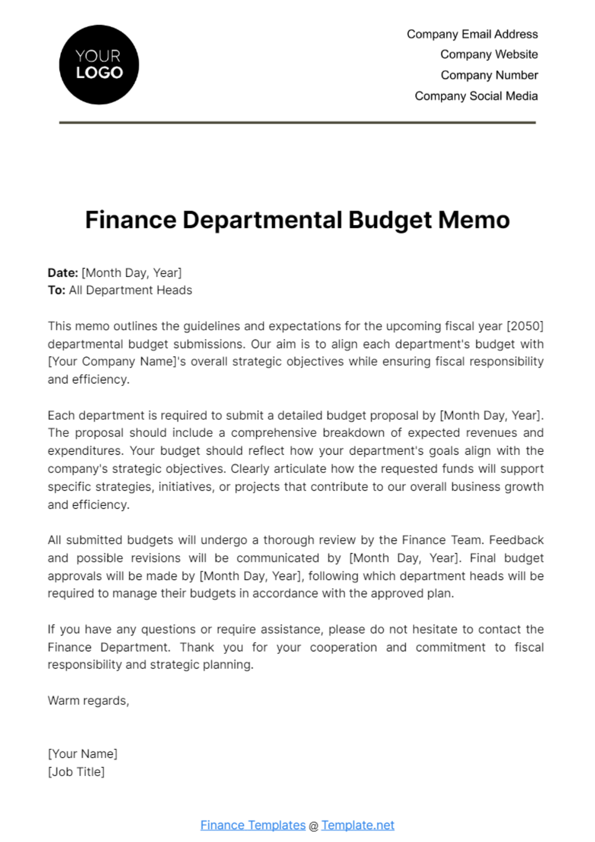 Free Finance Departmental Budget Memo Template