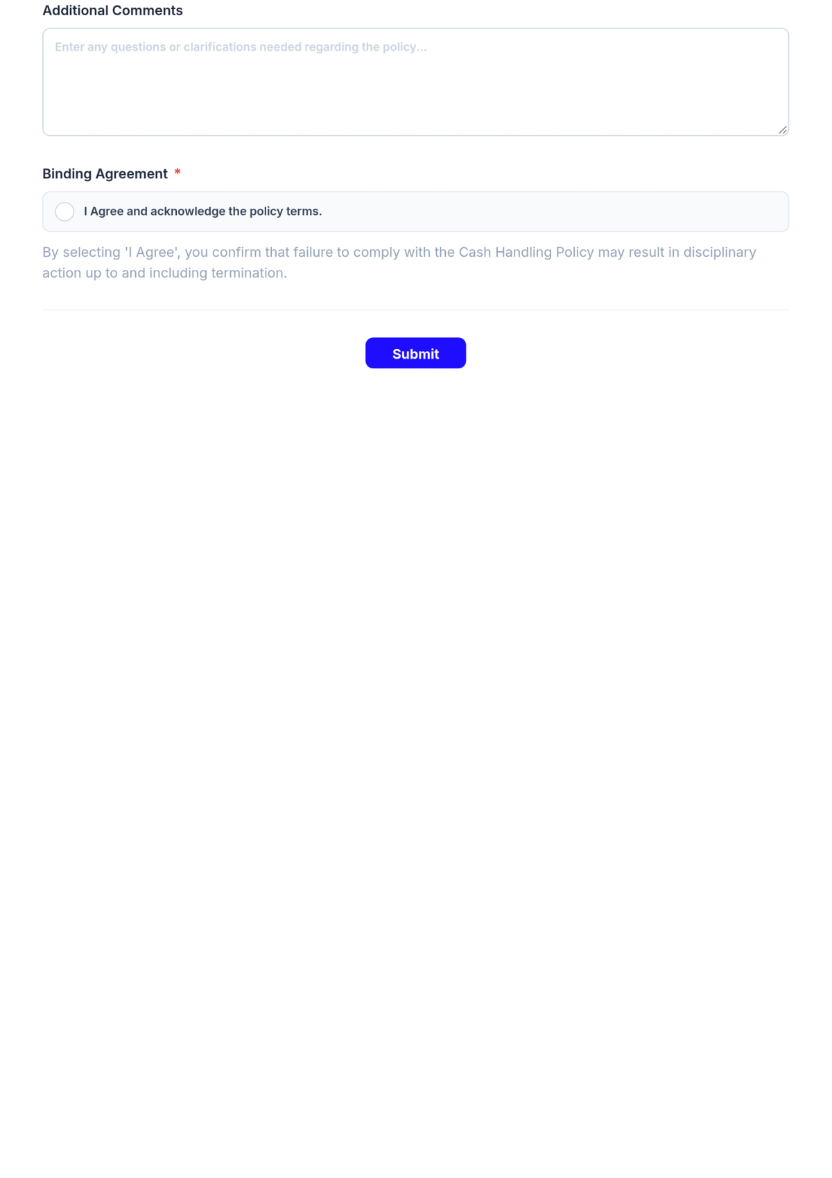Free Nursing Home Cash Handling Policy Acknowledgment Form Template & AI Maker