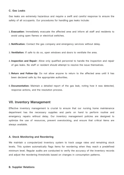 Free Nursing Home Maintenance Procedure Template to Edit Online