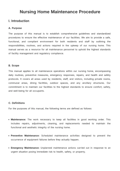 Free Nursing Home Maintenance Procedure Template to Edit Online
