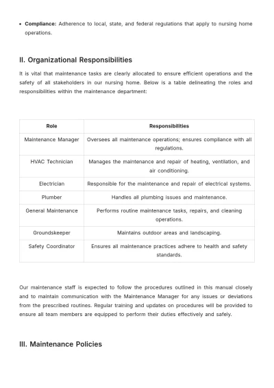 Free Nursing Home Maintenance Procedure Template to Edit Online