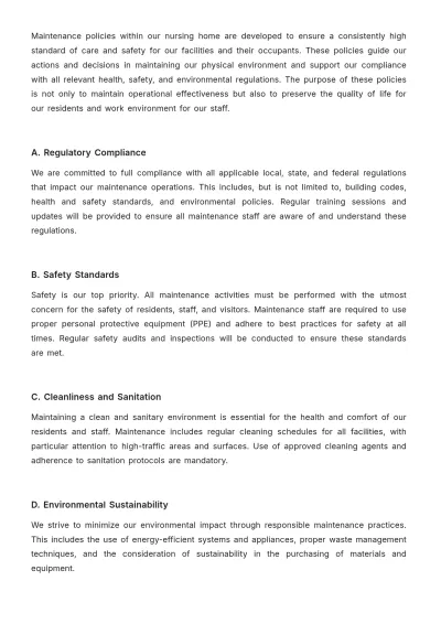 Free Nursing Home Maintenance Procedure Template to Edit Online