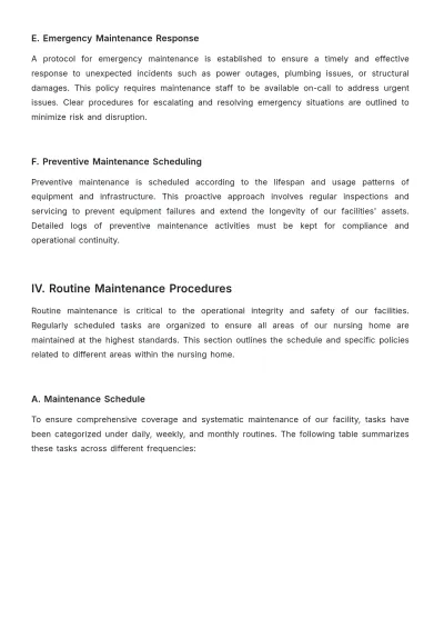 Free Nursing Home Maintenance Procedure Template to Edit Online