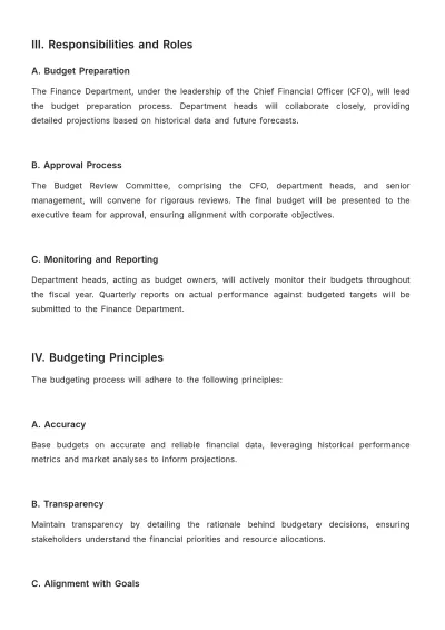 Free Finance Budget Planning Policy Template to Edit Online