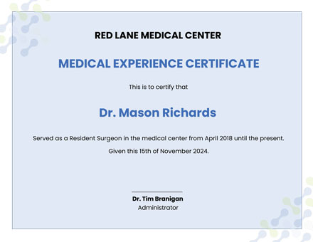 Free Medical Experience Certificate Template - Illustrator, Word, PSD, Publisher